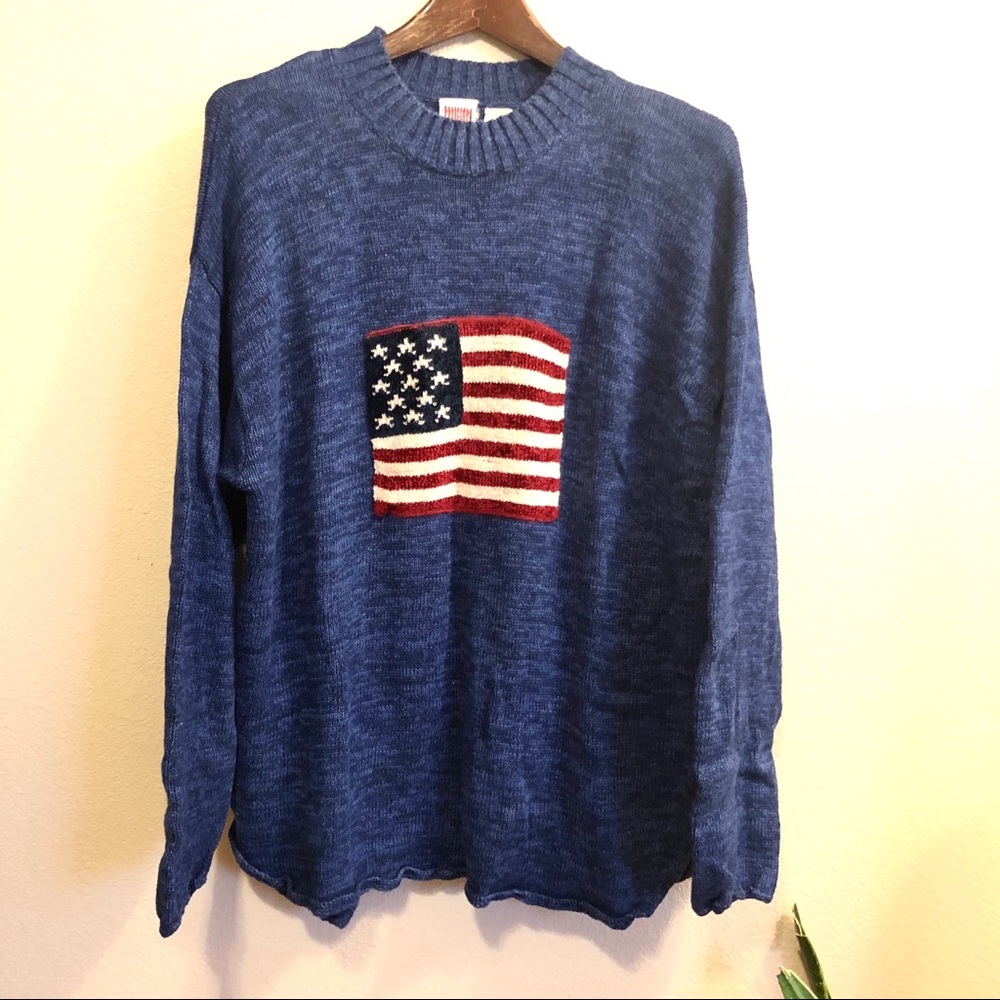 Blue American Flag Knitted Sweater EUC